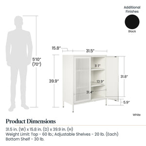 Systembuild Evolution Sunset District 2 Door Accent Cabinet-Mesh Metal Locker - White