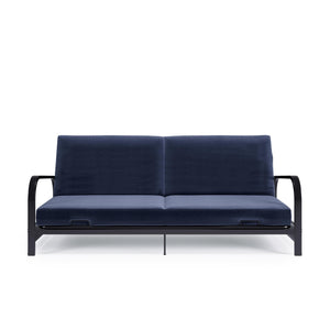 RealRooms Karli Black Metal Arm Futon Frame with 6" Blue Mattress and extra Black Slipcover - Blue