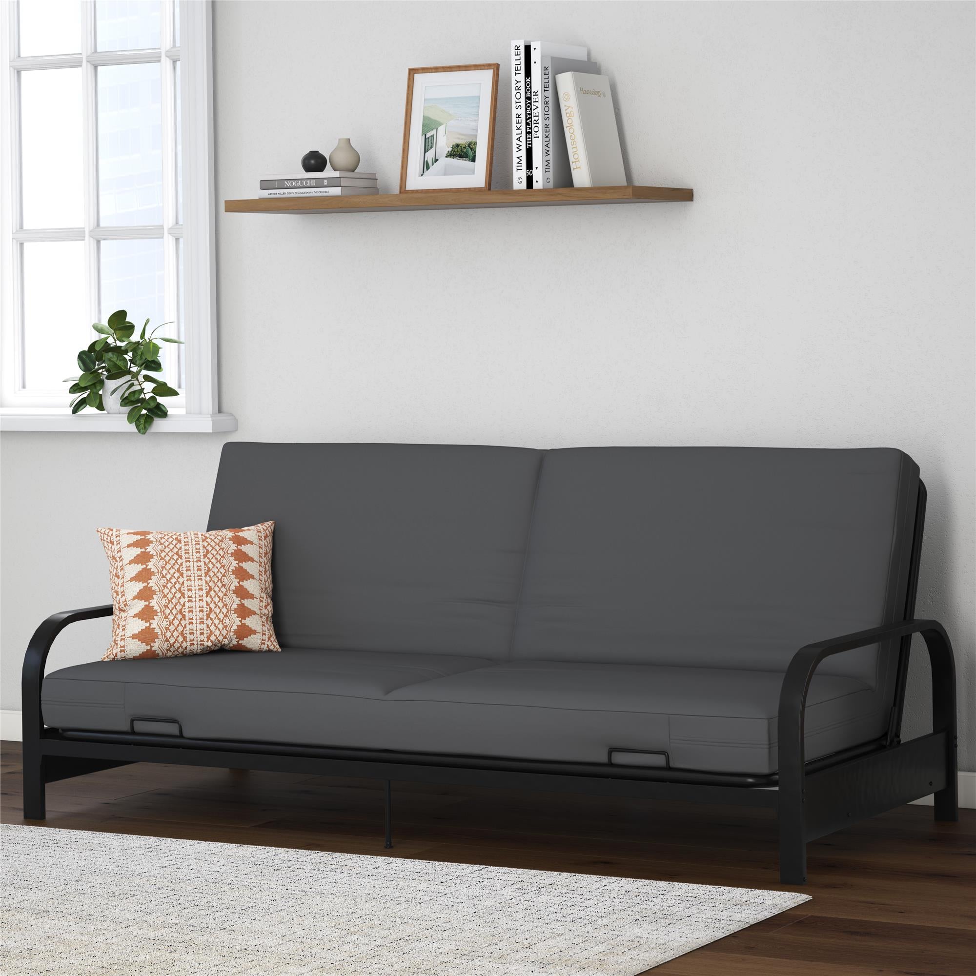 DHP Elbern Futon Set with Metal Frame and Mattress - Gray - Full