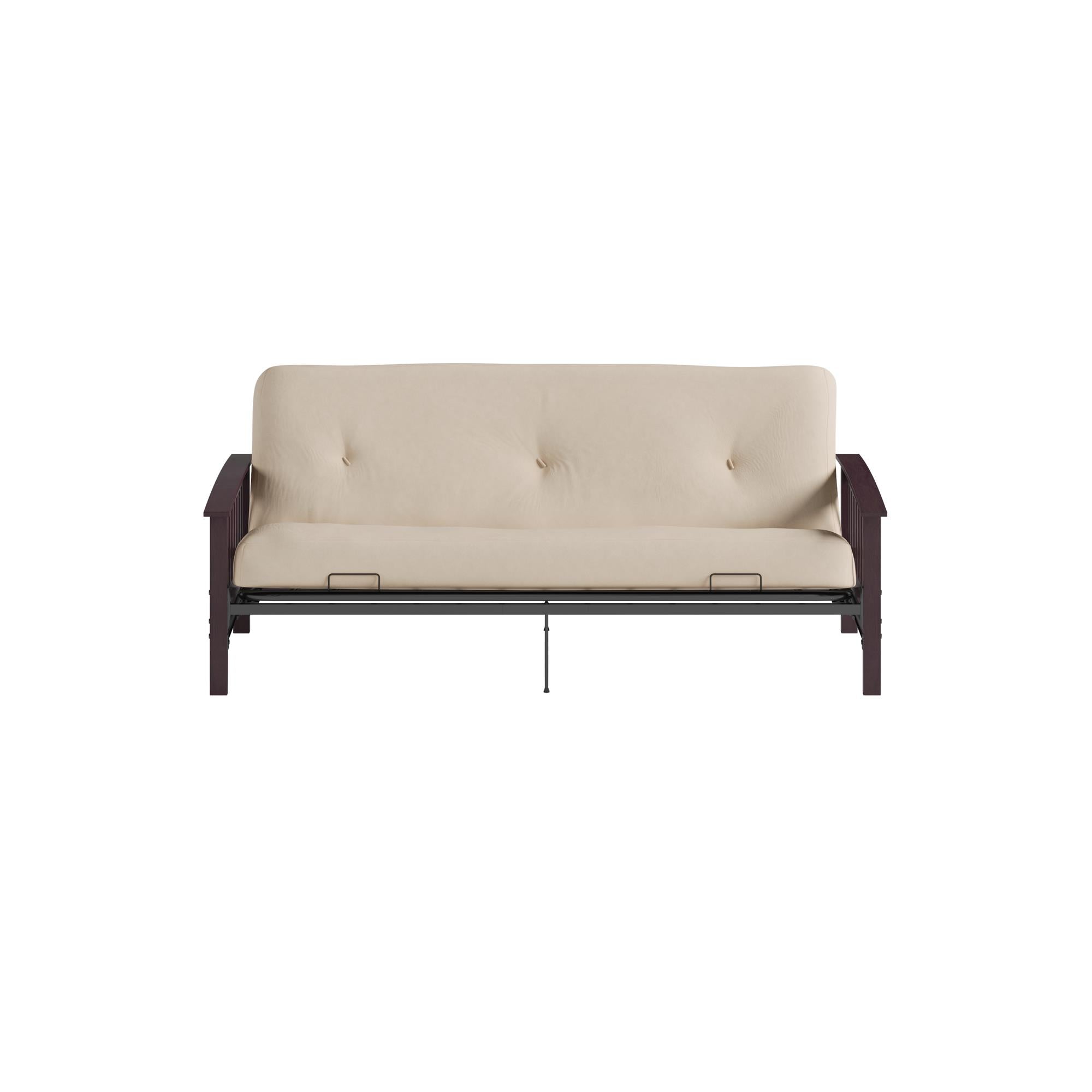DHP Darrien Futon Set with Wood Arm Frame and 6" Polyester Mattress - Tan