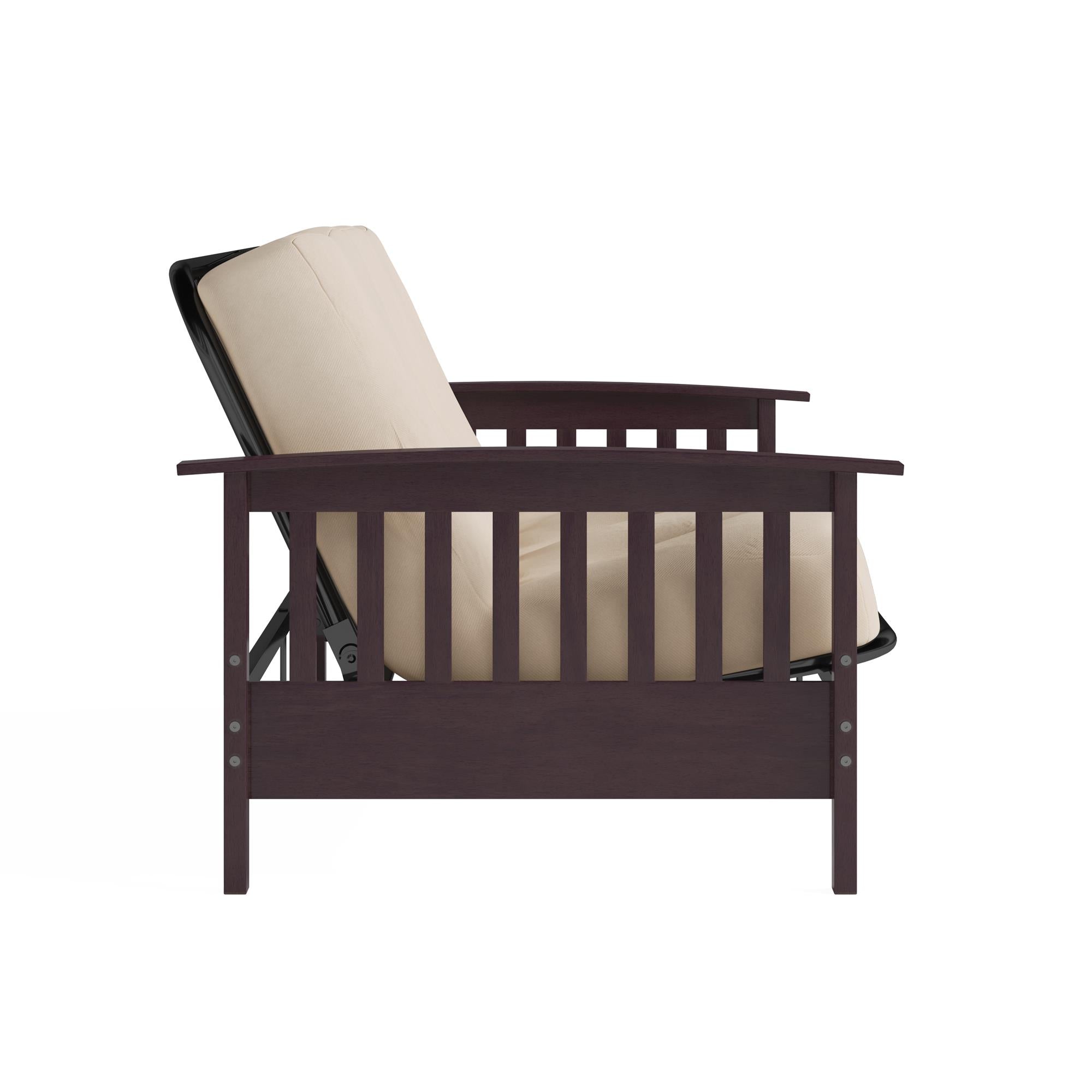 DHP Darrien Futon Set with Wood Arm Frame and 6" Polyester Mattress - Tan