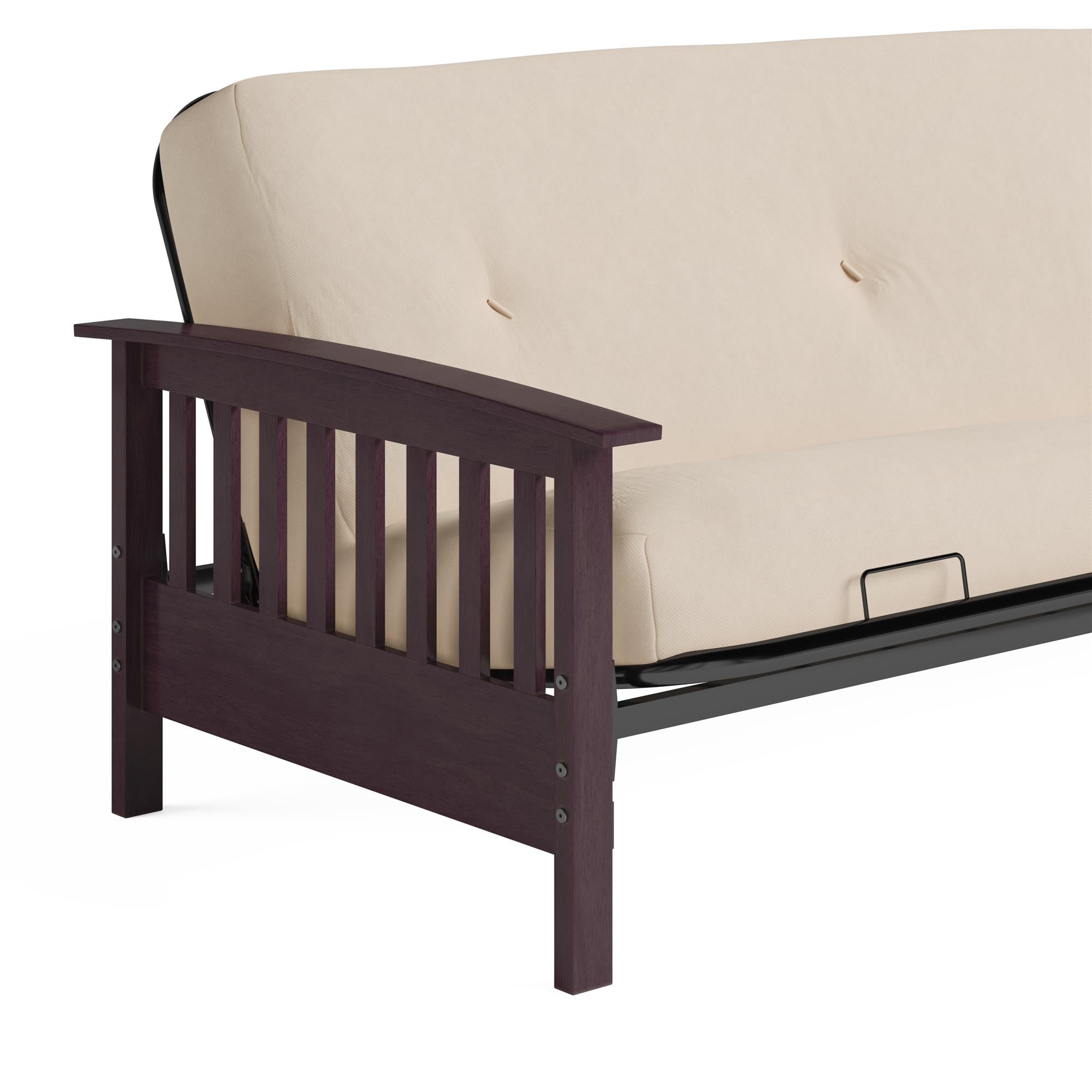 DHP Darrien Futon Set with Wood Arm Frame and 6" Polyester Mattress - Tan