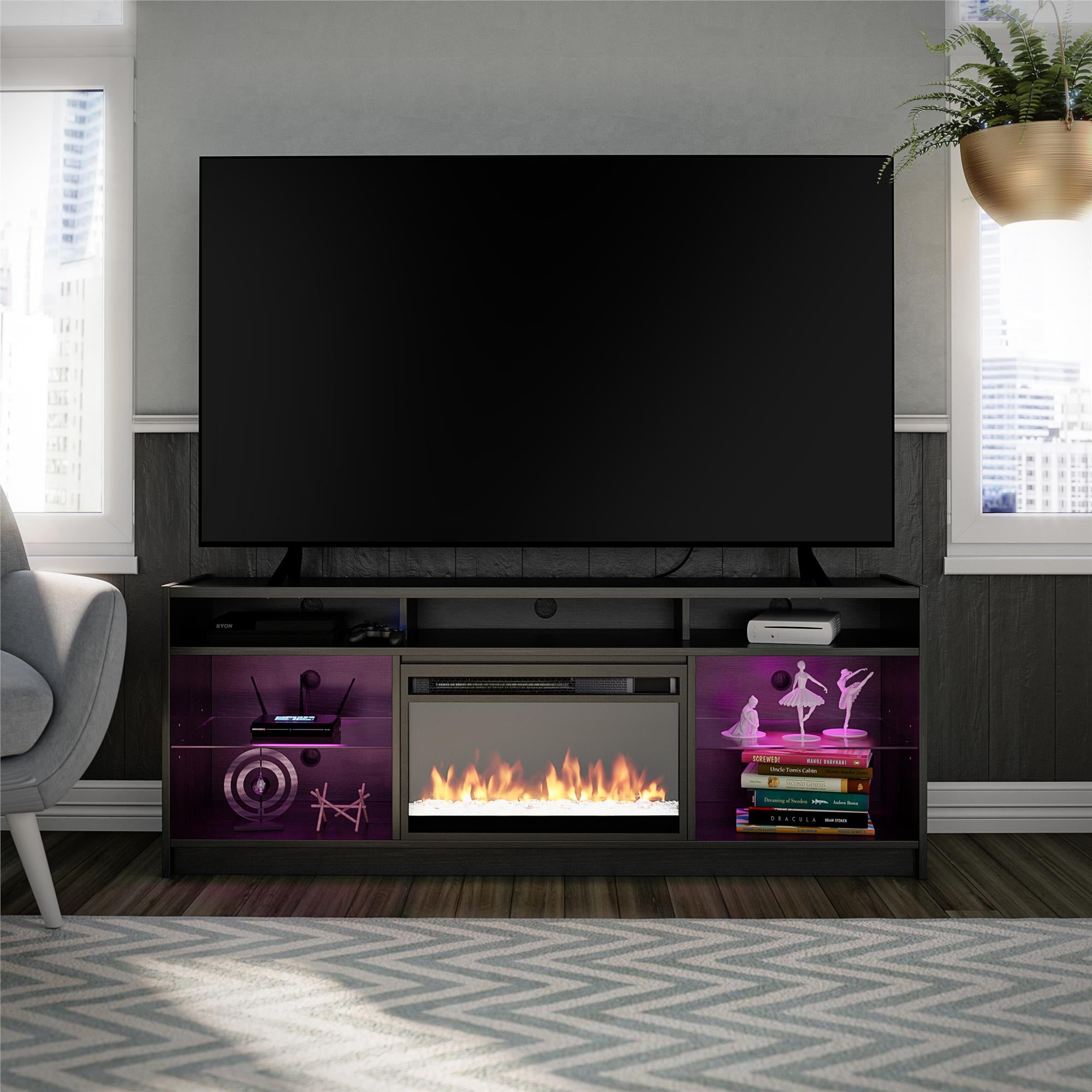 Ameriwood Home Luna Electric Fireplace TV Stand for TVs up to 65" - Black Oak