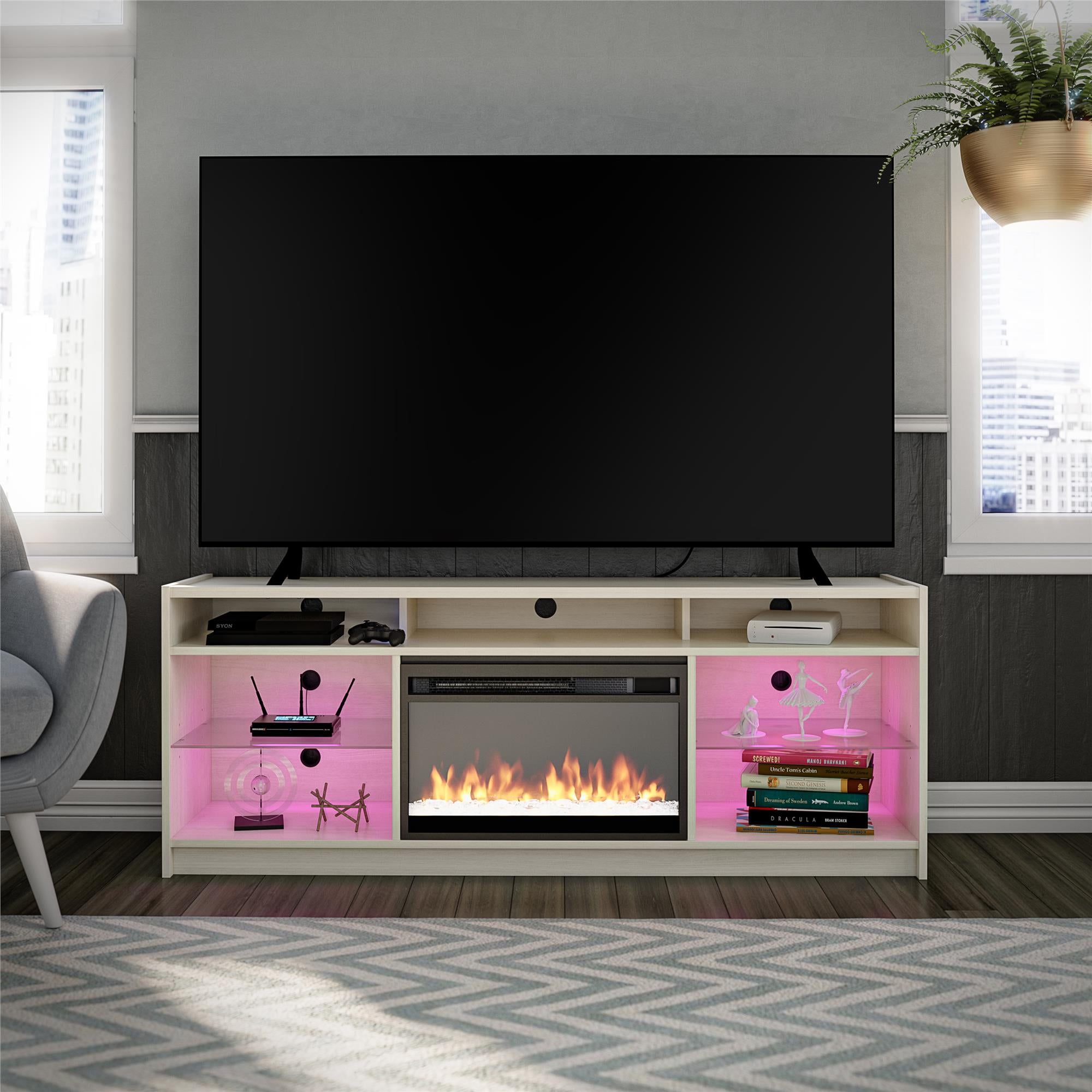Ameriwood Home Luna Electric Fireplace TV Stand for TVs up to 65" - Ivory Oak