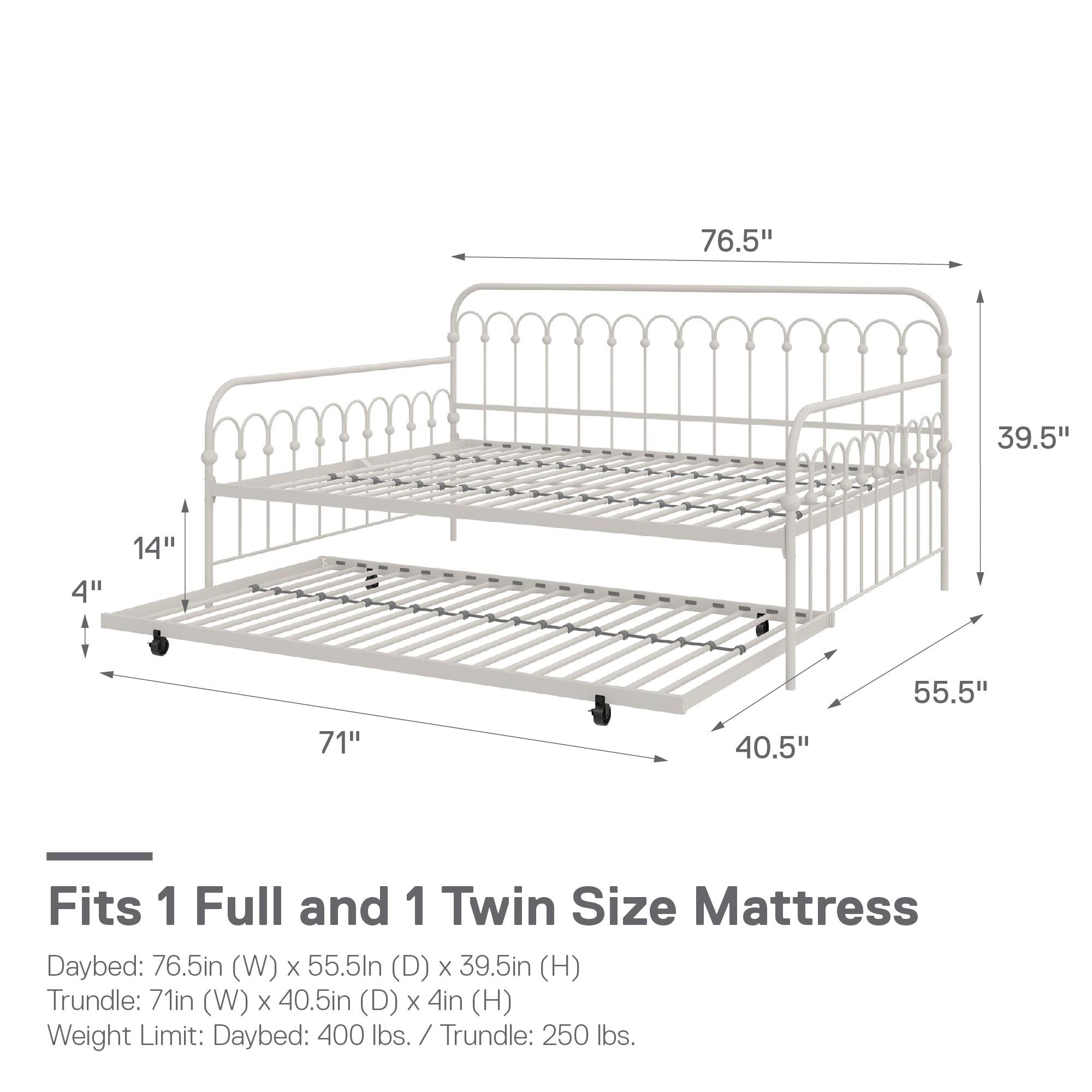 Novogratz Bright Pop Metal Daybed with Trundle - Off White - Full
