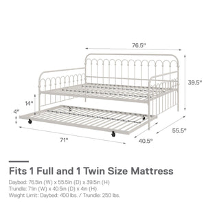 Novogratz Bright Pop Metal Daybed with Trundle - Off White - Full