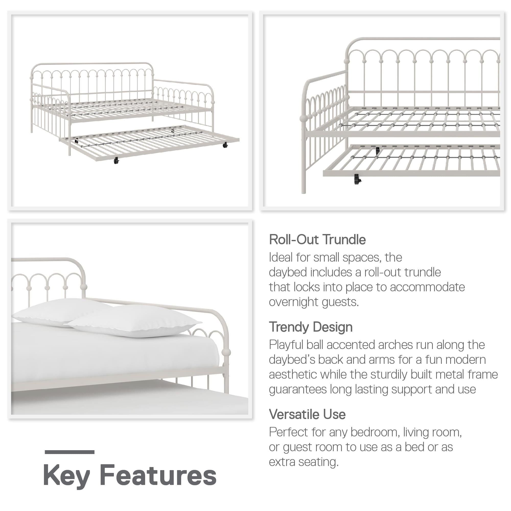 Novogratz Bright Pop Metal Daybed with Trundle - Off White - Full