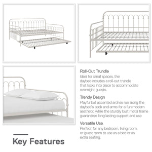 Novogratz Bright Pop Metal Daybed with Trundle - Off White - Full