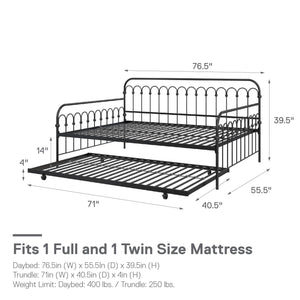 Novogratz Bright Pop Metal Daybed with Trundle - Black - Full
