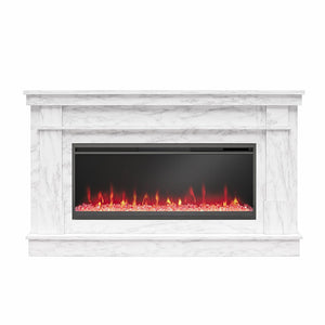 Novogratz Waverly Wide Mantel with Electric Fireplace - White marble