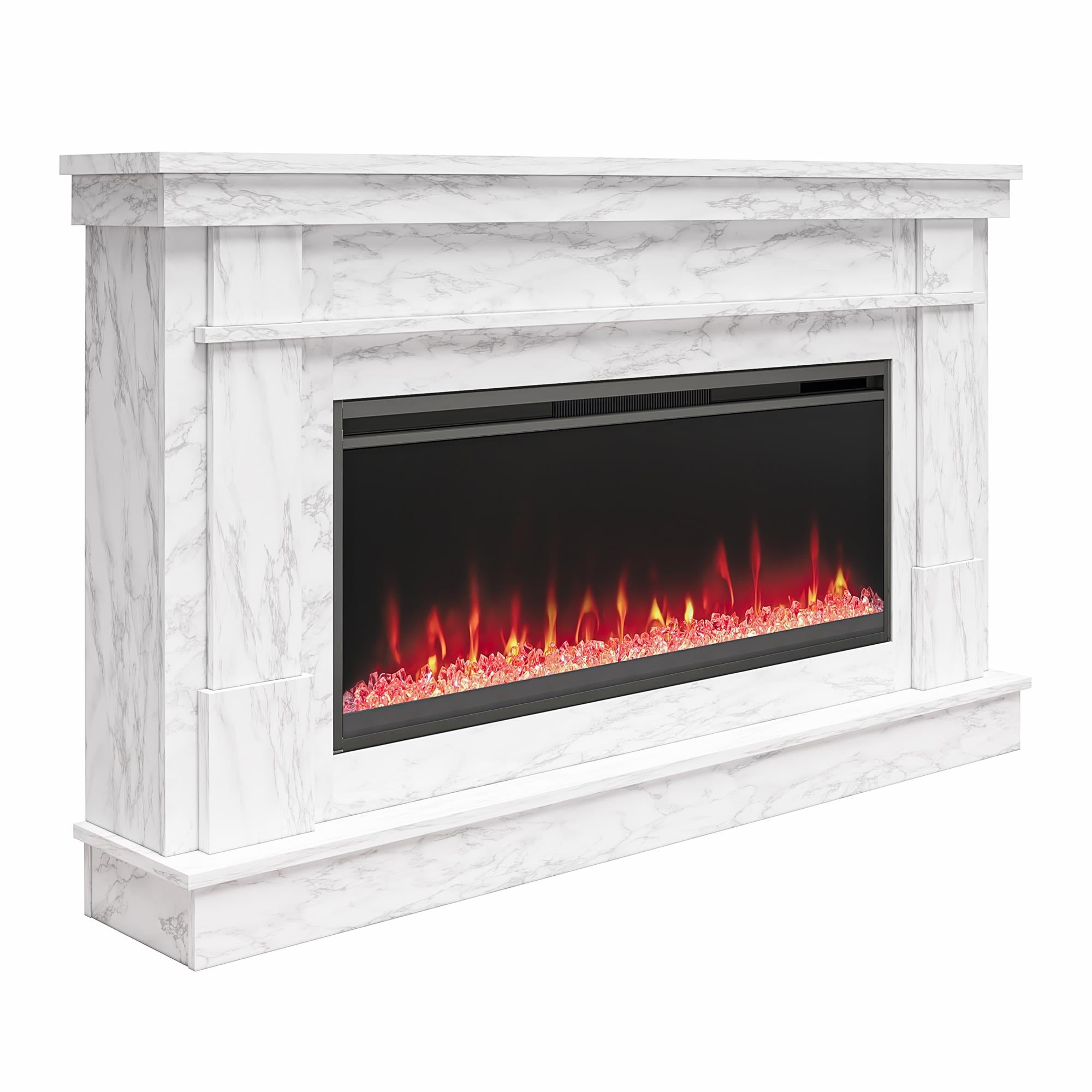 Novogratz Waverly Wide Mantel with Electric Fireplace - White marble