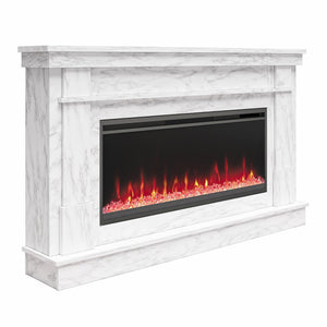 Novogratz Waverly Wide Mantel with Electric Fireplace - White marble