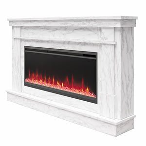 Novogratz Waverly Wide Mantel with Electric Fireplace - White marble