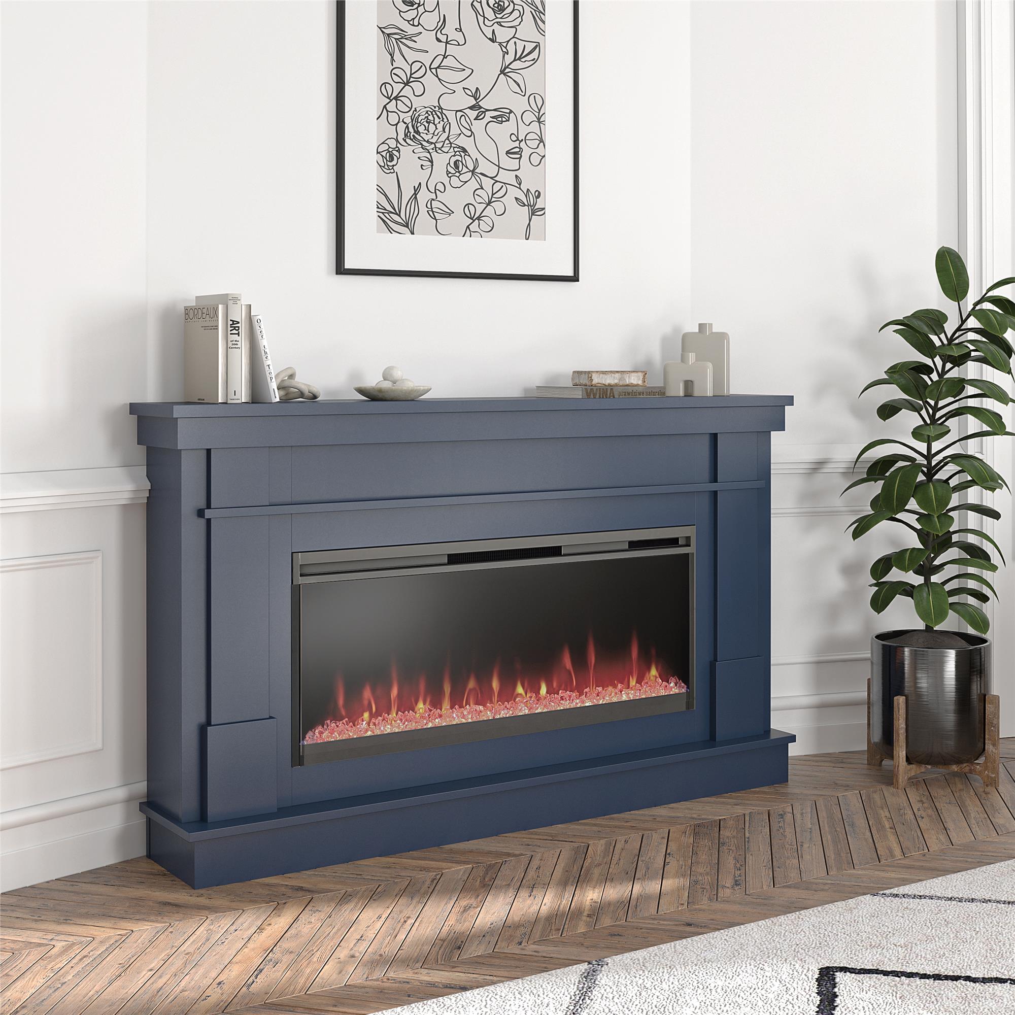 Novogratz Waverly Wide Mantel with Electric Fireplace - Navy