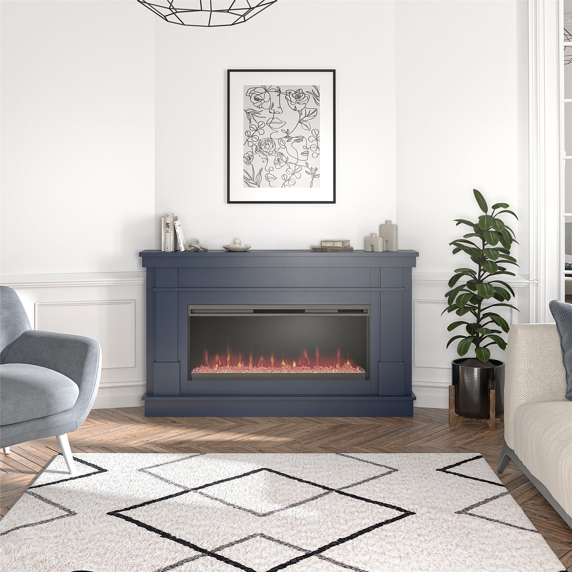 Novogratz Waverly Wide Mantel with Electric Fireplace - Navy