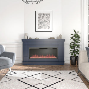 Novogratz Waverly Wide Mantel with Electric Fireplace - Navy