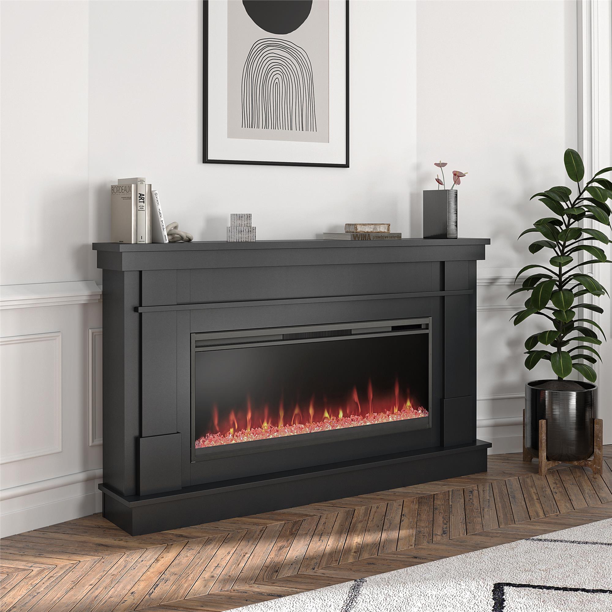 Novogratz Waverly Wide Mantel with Electric Fireplace - Black