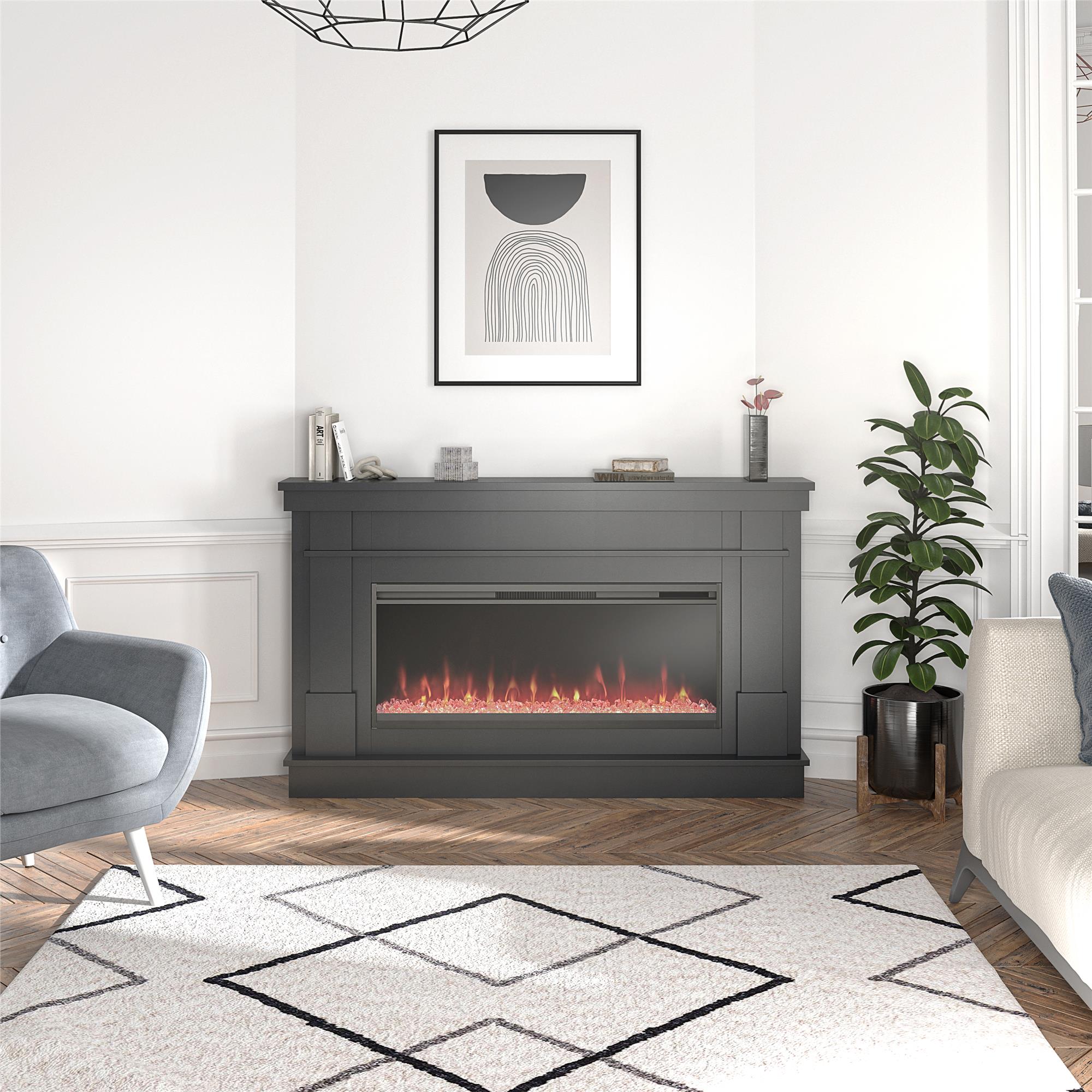 Novogratz Waverly Wide Mantel with Electric Fireplace - Black
