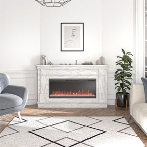 Novogratz Waverly Wide Mantel with Electric Fireplace - White marble