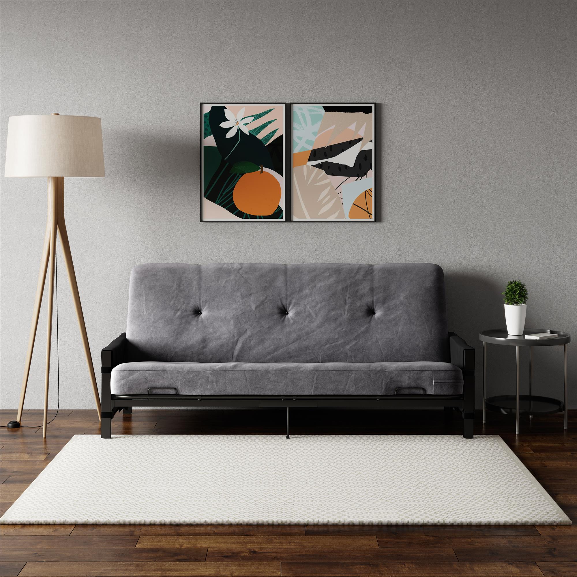 RealRooms Avanti Black Metal Futon Frame with Storage Pockets - Black - Full