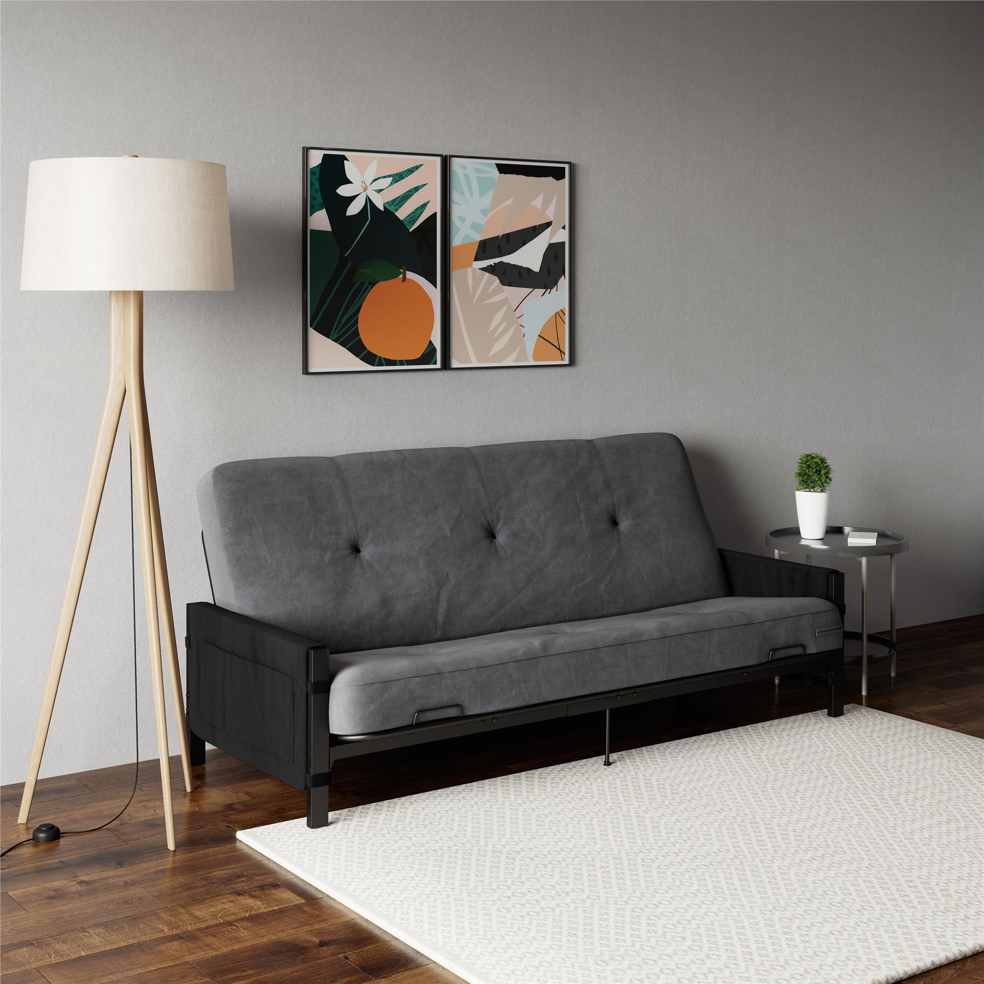 RealRooms Avanti Black Metal Futon Frame with Storage Pockets - Black - Full