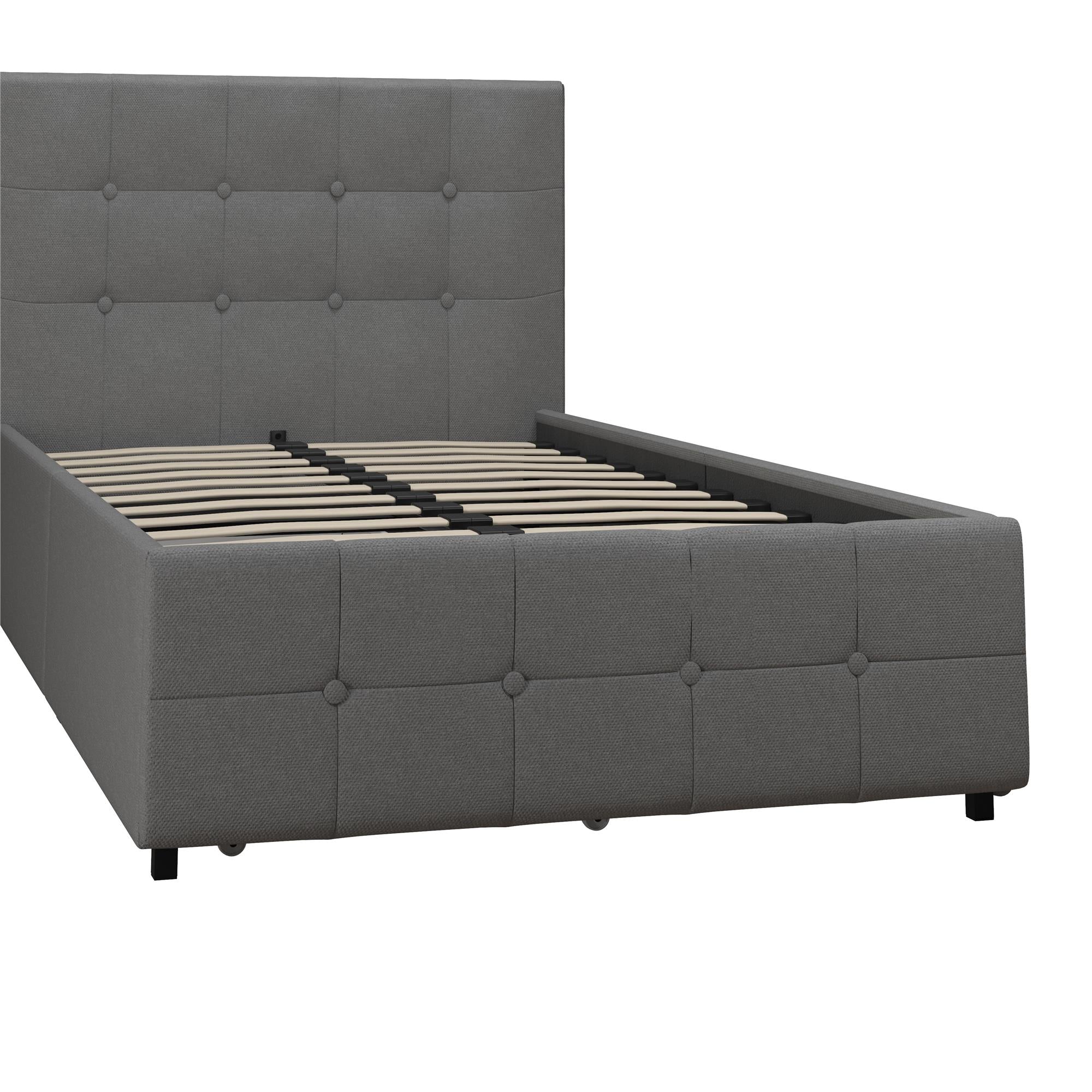 DHP Rose Upholstered Bed Frame with Storage - Grey Linen - Twin
