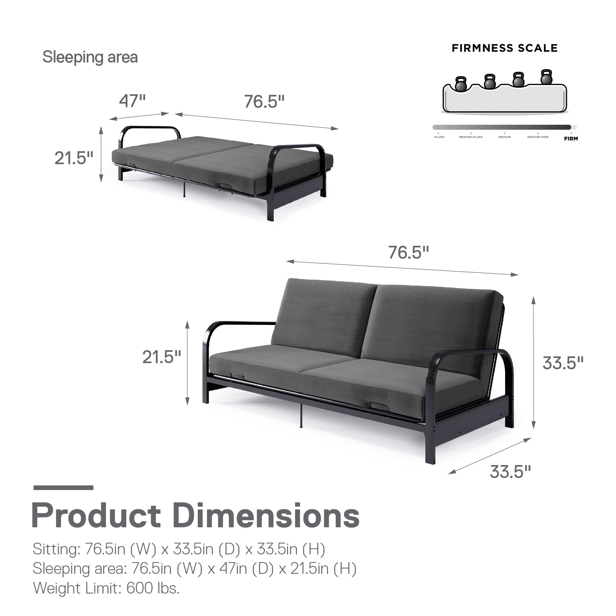 DHP Elbern Futon Set with Metal Frame and Mattress - Gray - Full