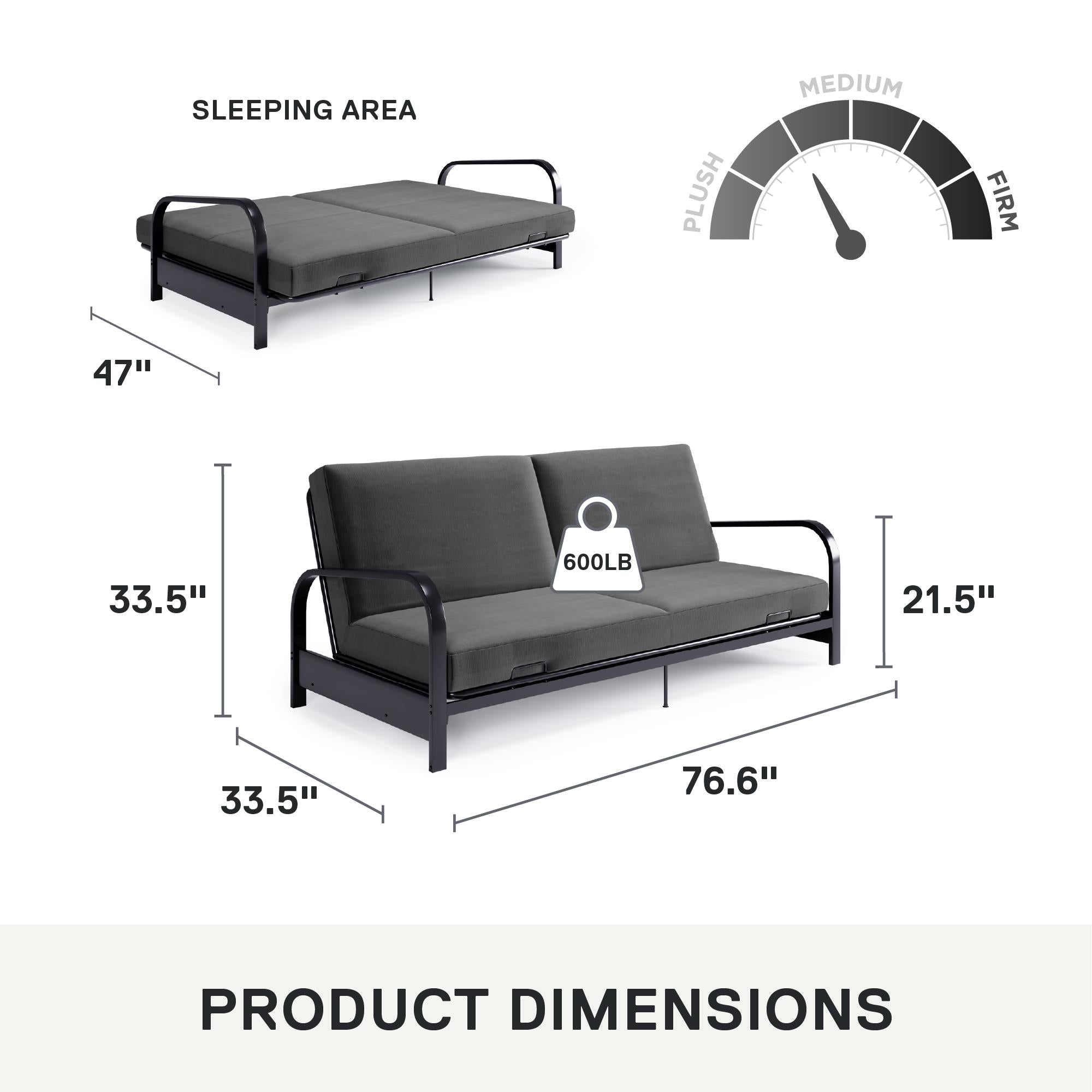DHP Elbern Futon Set with Metal Frame and Mattress - Gray - Full