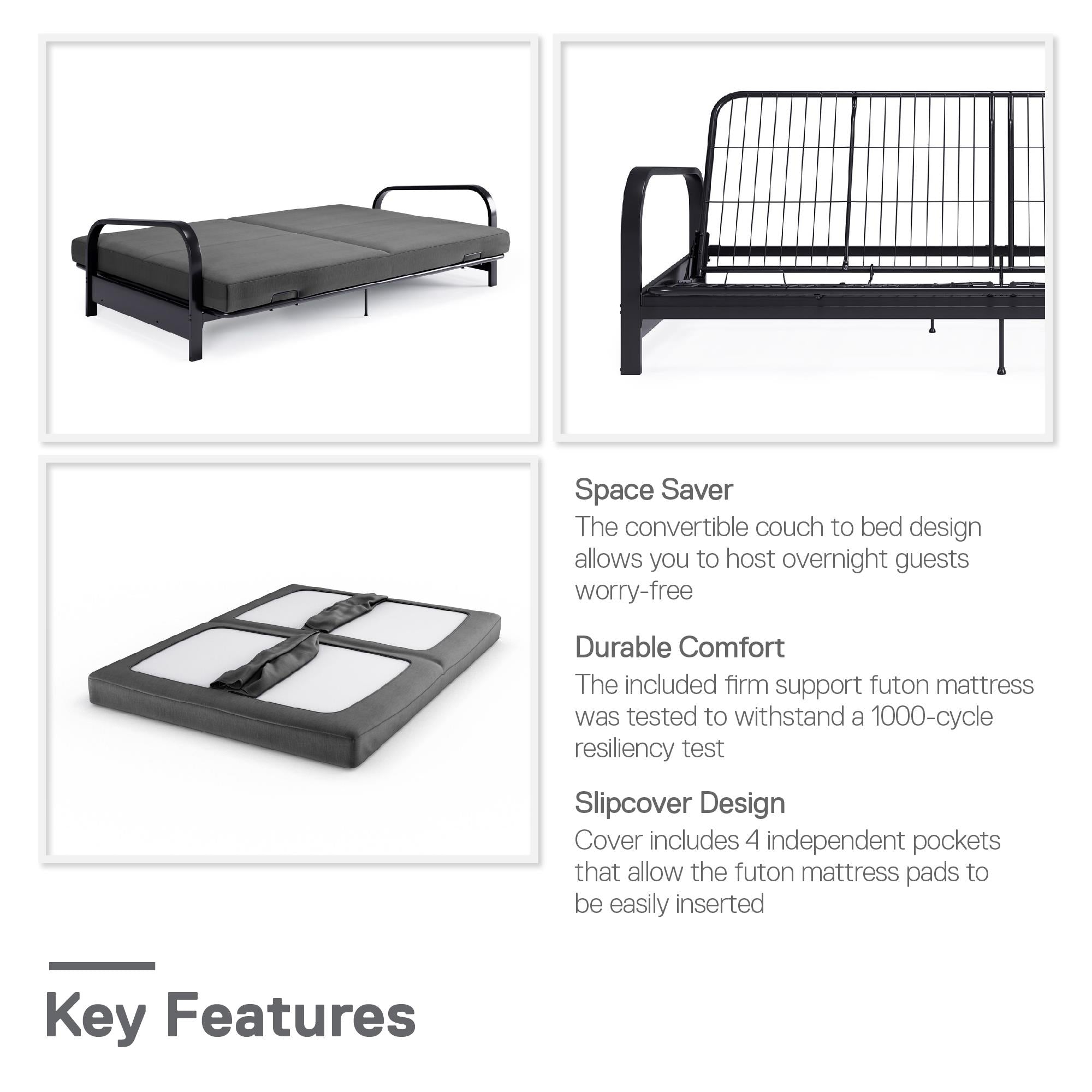 DHP Elbern Futon Set with Metal Frame and Mattress - Gray - Full