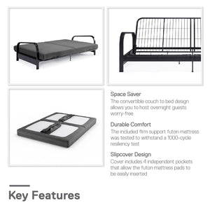 DHP Elbern Futon Set with Metal Frame and Mattress - Gray - Full