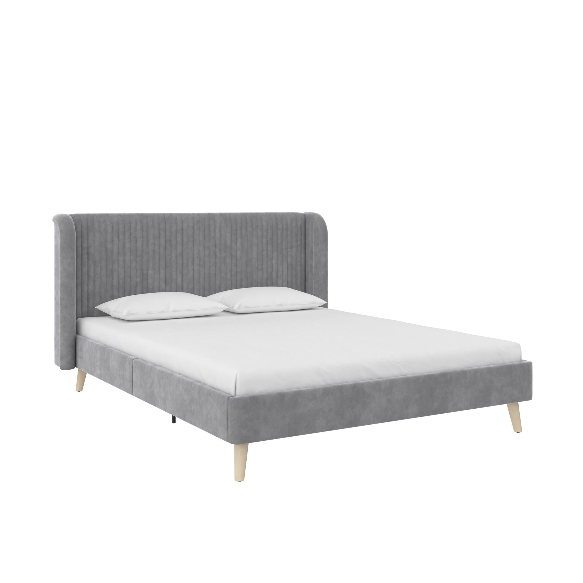Novogratz Holly Upholstered Wingback Bed - Light Gray - Queen
