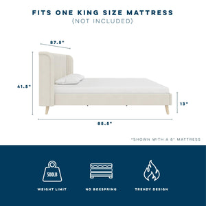 Novogratz Holly Upholstered Wingback Bed - Ivory - King