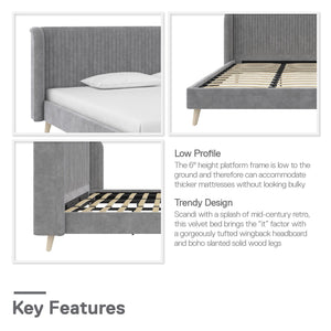 Novogratz Holly Upholstered Wingback Bed - Light Gray - King
