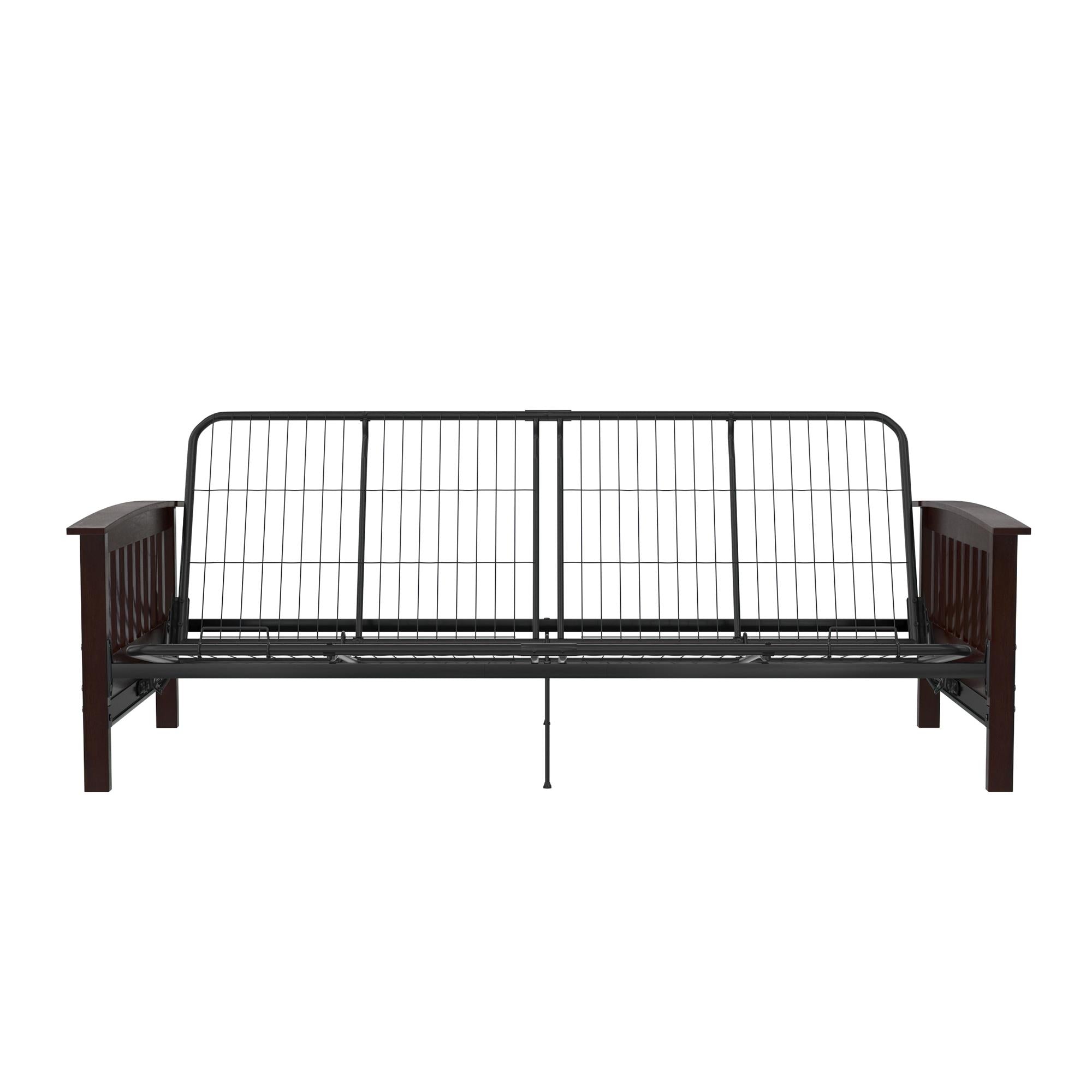 RealRooms Elbi Futon Frame with Wood Arms - Brown - Full