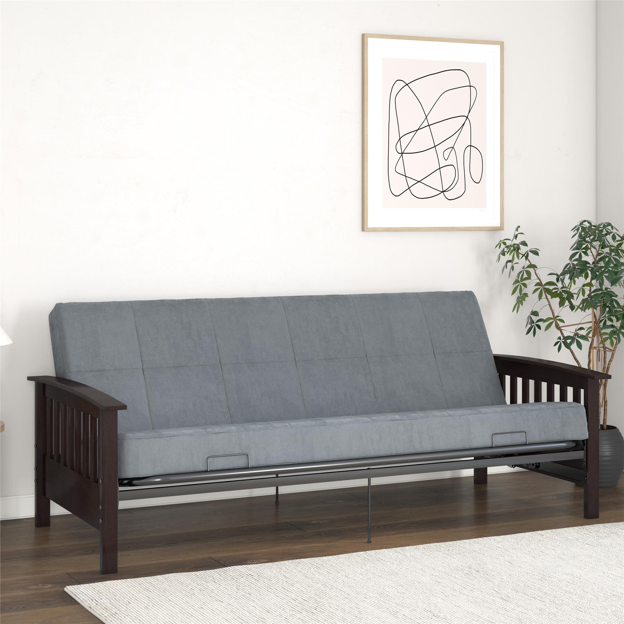 RealRooms Elbi Futon Frame with Wood Arms - Brown - Full