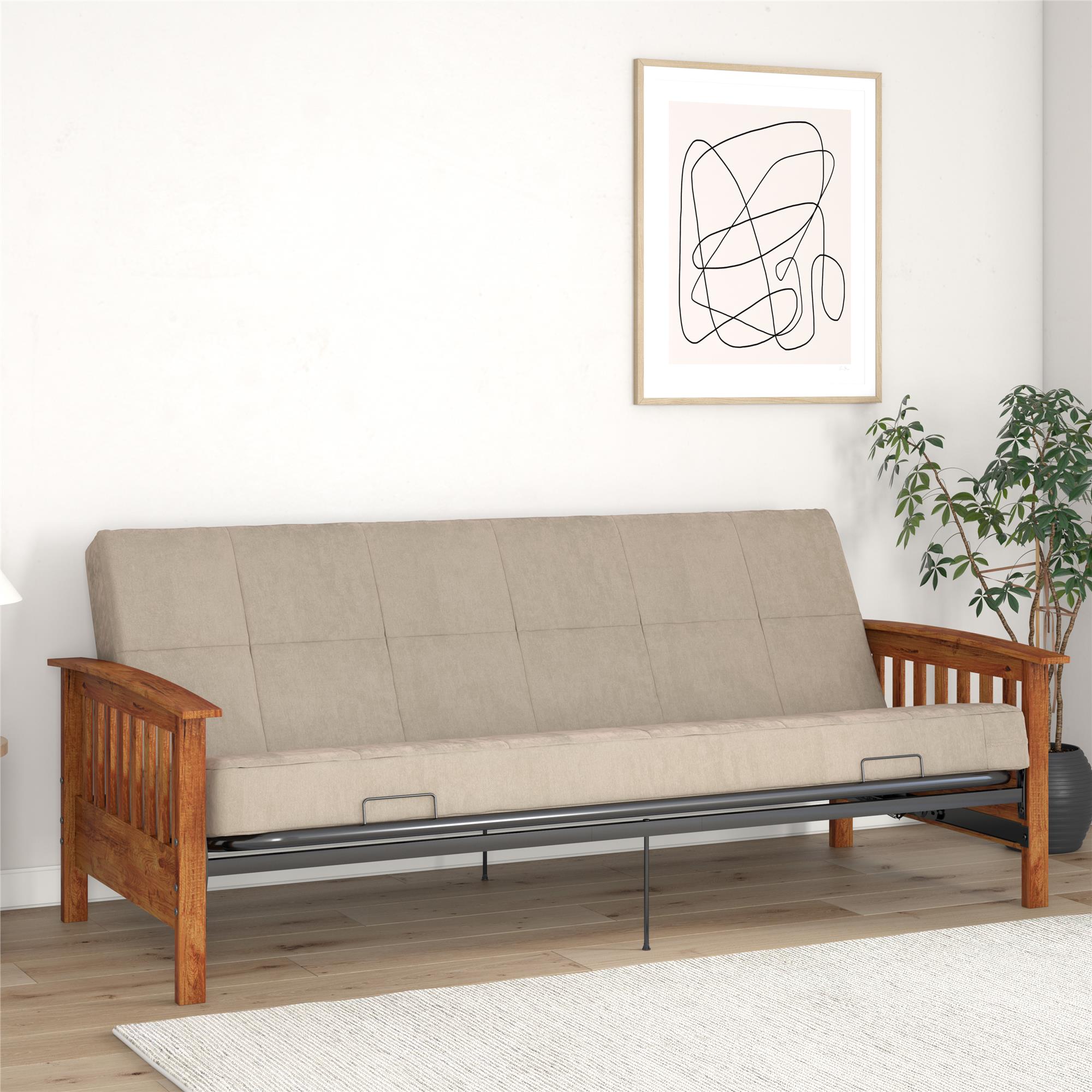 RealRooms Elbi Futon Frame with Wood Arms - Natural - Full