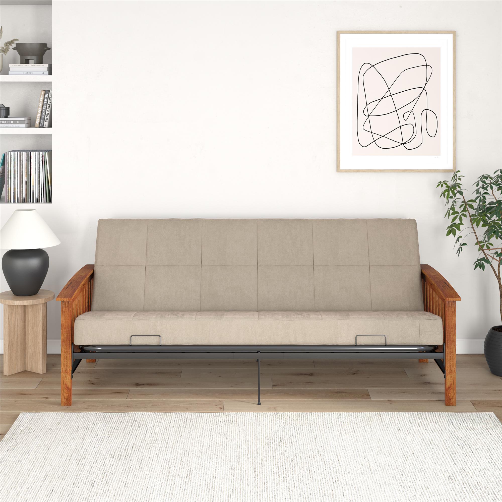 RealRooms Elbi Futon Frame with Wood Arms - Natural - Full