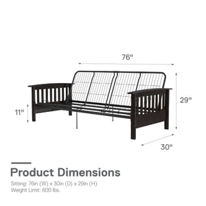 RealRooms Elbi Futon Frame with Wood Arms - Espresso - Full