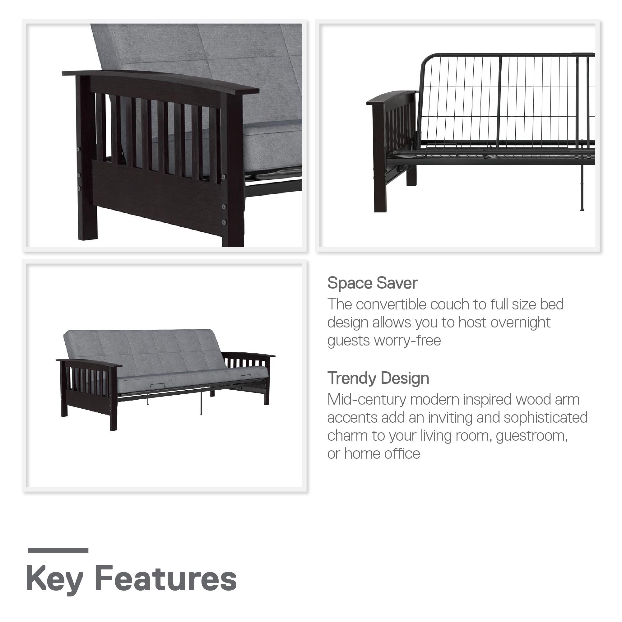 RealRooms Elbi Futon Frame with Wood Arms - Espresso - Full
