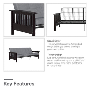 RealRooms Elbi Futon Frame with Wood Arms - Espresso - Full