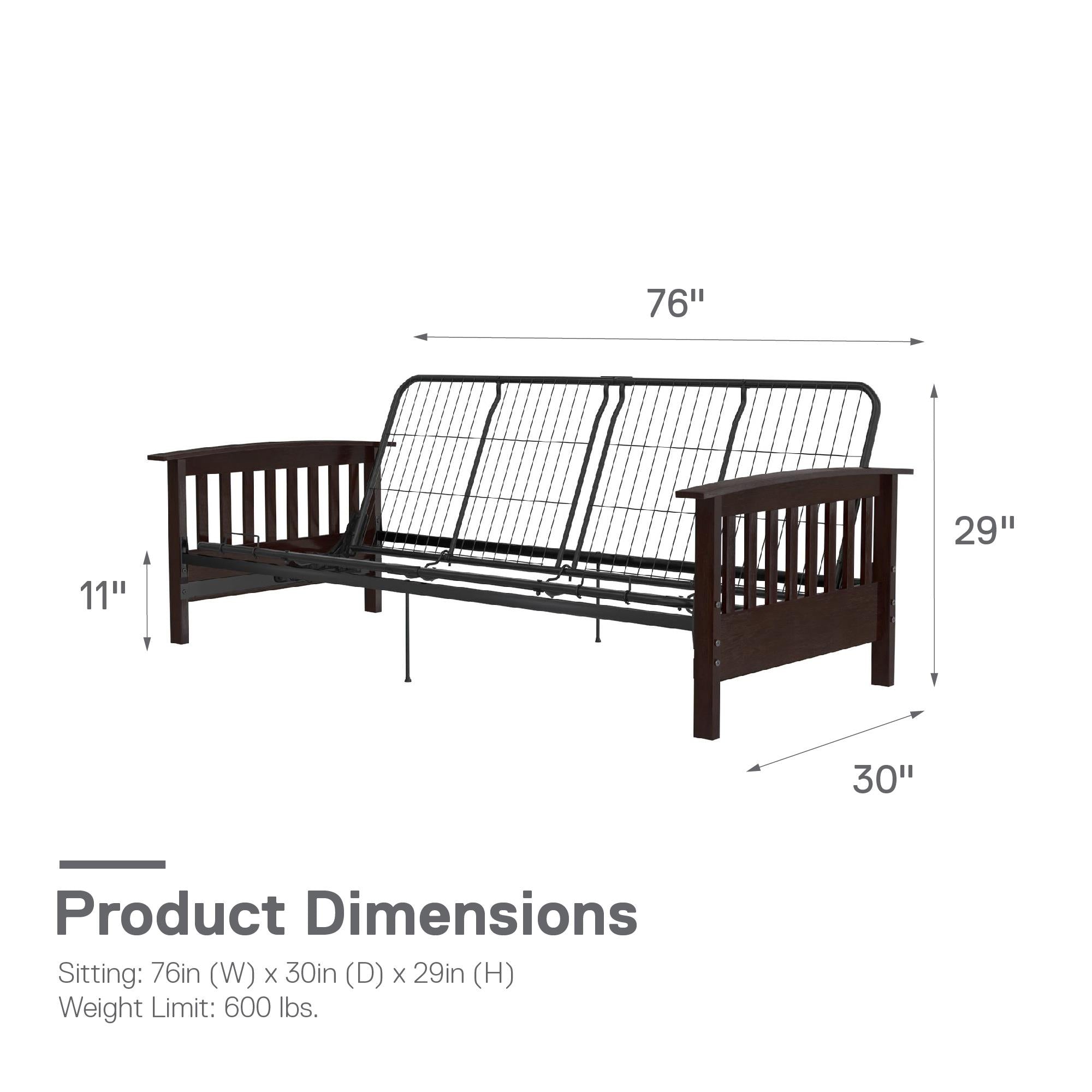 RealRooms Elbi Futon Frame with Wood Arms - Brown - Full