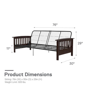 RealRooms Elbi Futon Frame with Wood Arms - Brown - Full