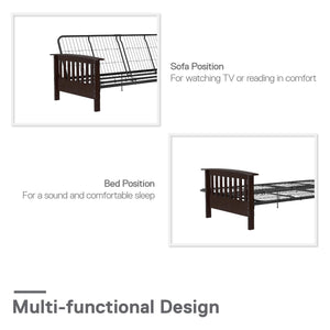 RealRooms Elbi Futon Frame with Wood Arms - Brown - Full