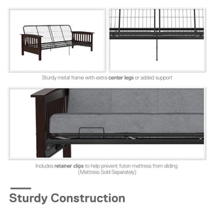RealRooms Elbi Futon Frame with Wood Arms - Brown - Full