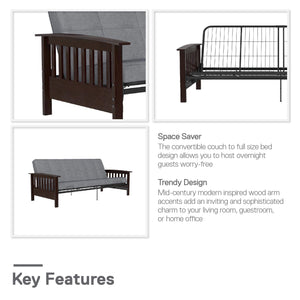 RealRooms Elbi Futon Frame with Wood Arms - Brown - Full
