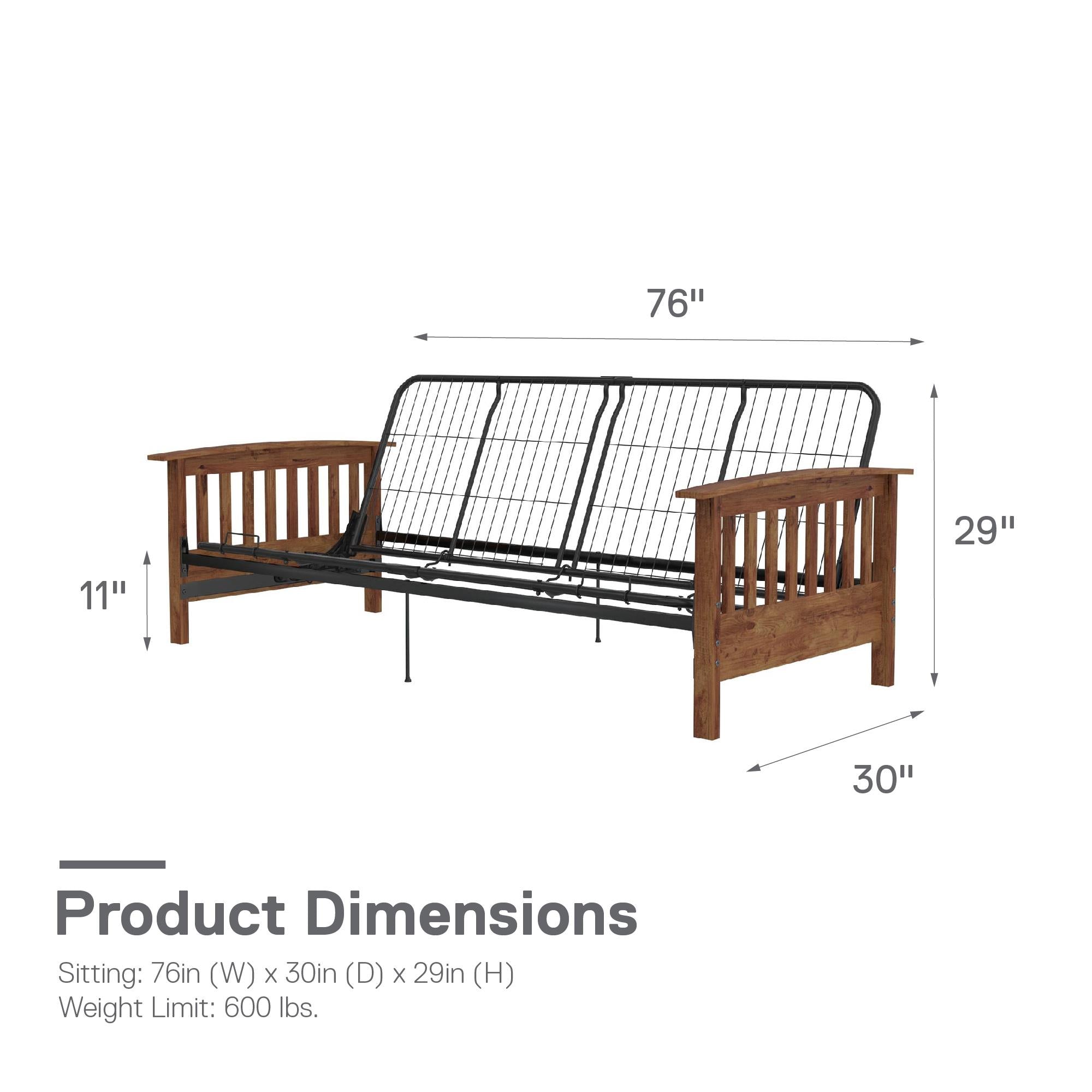 RealRooms Elbi Futon Frame with Wood Arms - Natural - Full