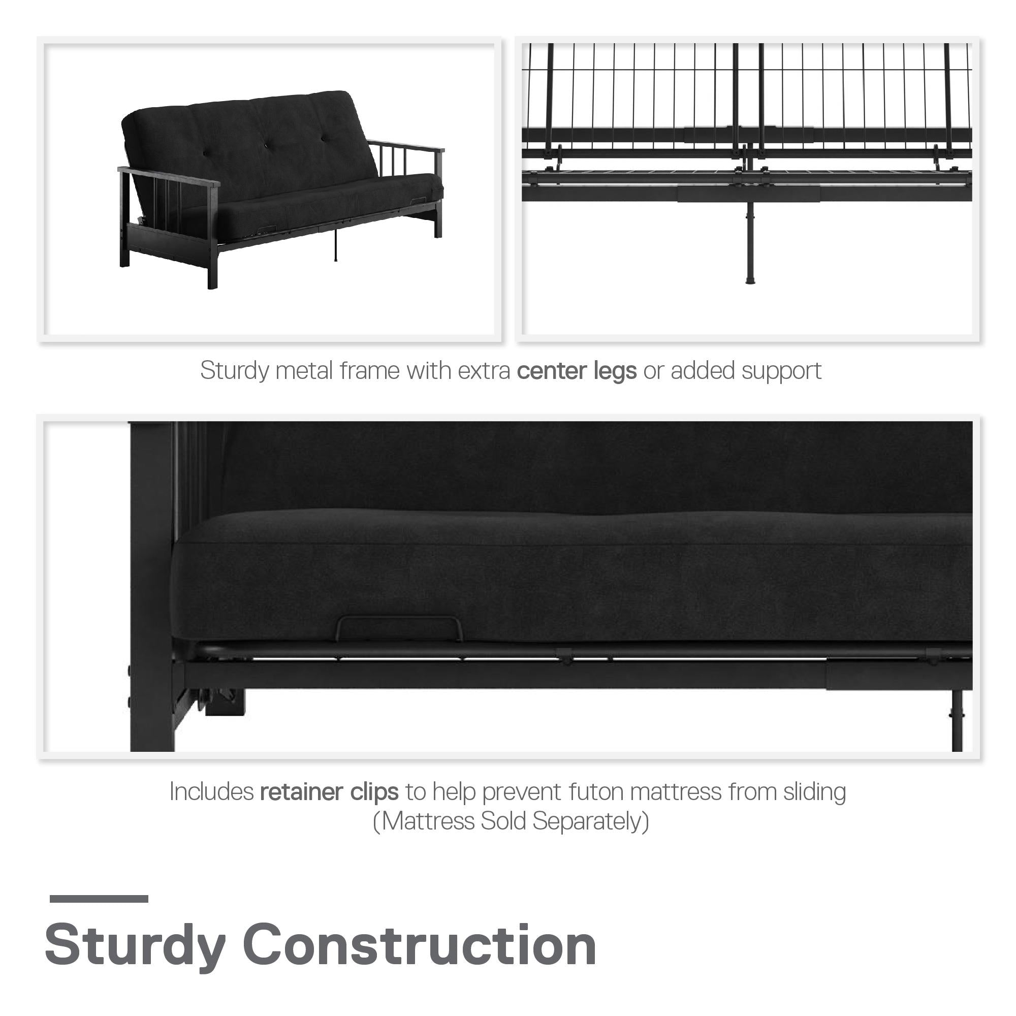 RealRooms Bretta  Metal Arm Futon Frame  - Black - Full