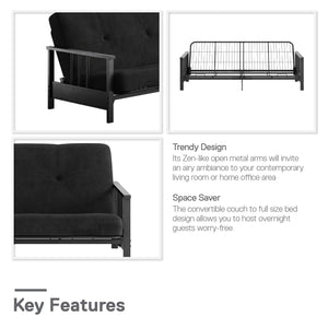 RealRooms Bretta  Metal Arm Futon Frame  - Black - Full