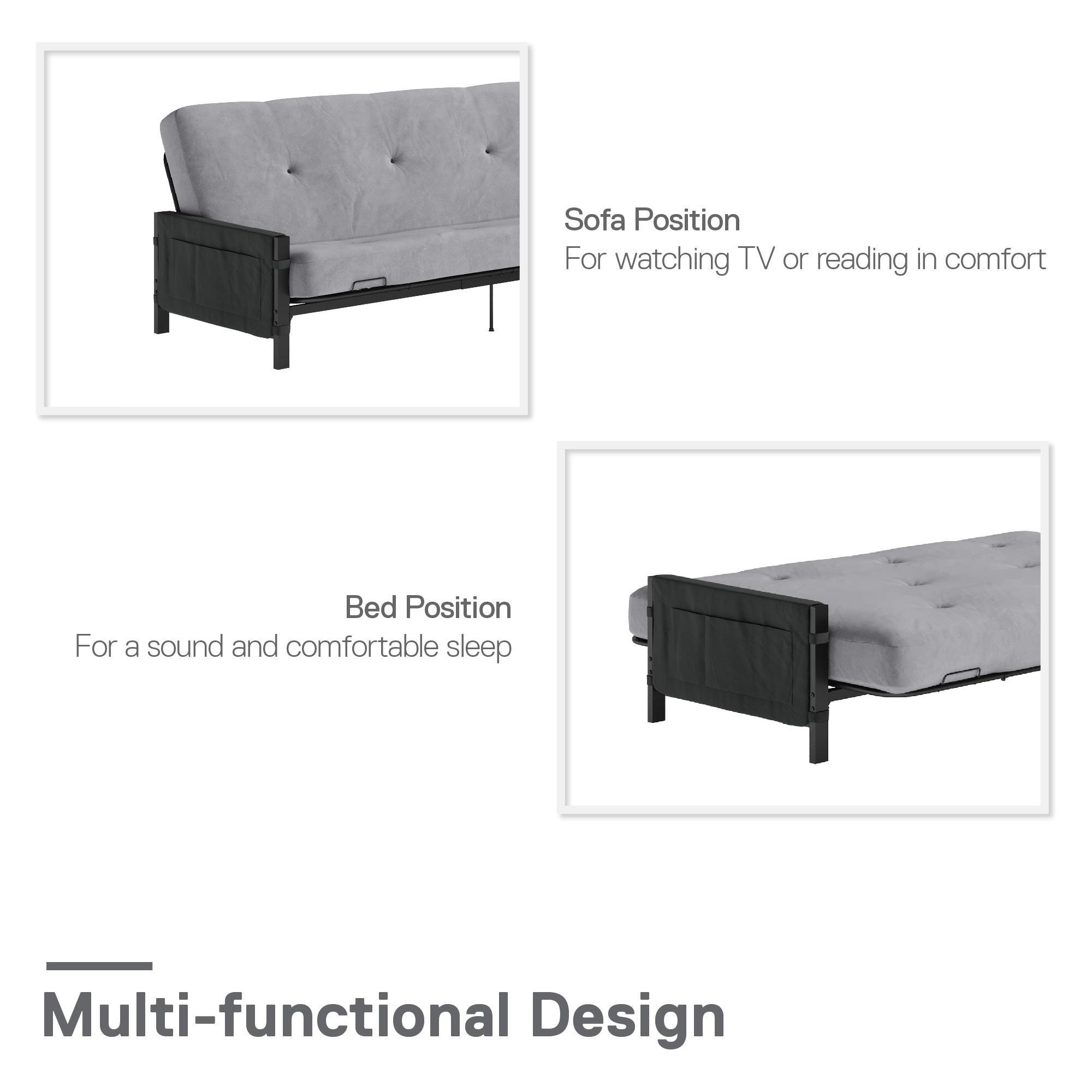 RealRooms Avanti Black Metal Futon Frame with Storage Pockets - Black - Full