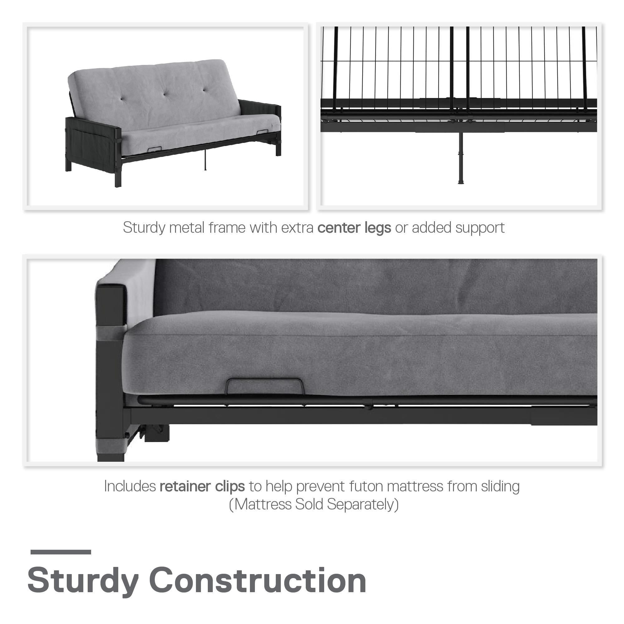 RealRooms Avanti Black Metal Futon Frame with Storage Pockets - Black - Full